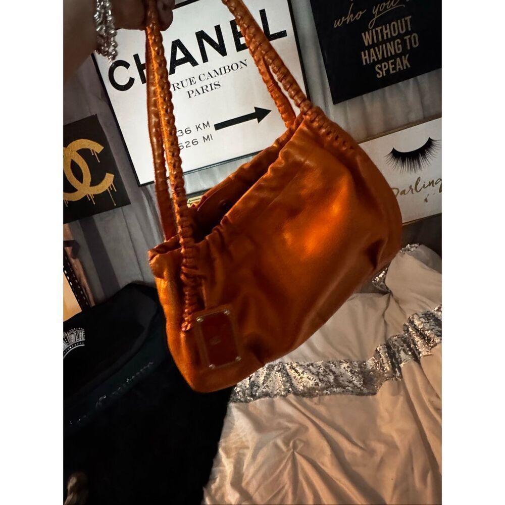 Paola masi Italian leather orange shimmer braided hobo tote/shoulder pocketbook